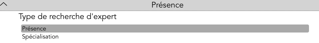 Options de classement des expert·e·s (présence et spécialisation)